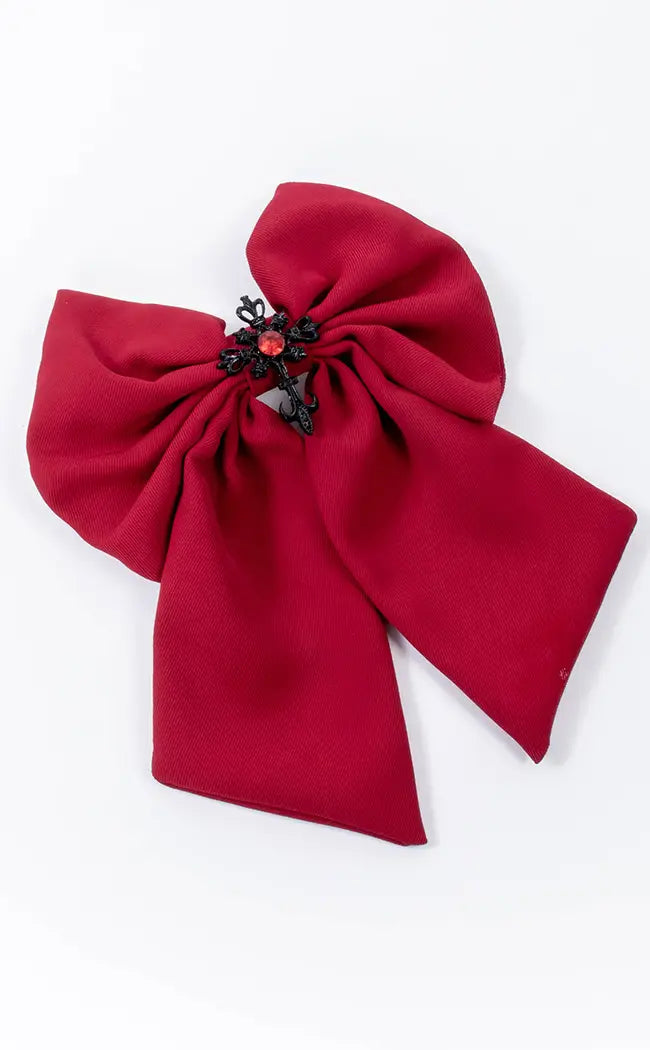 Blood Born Bow Hair Clip-Cold Black Heart-Tragic Beautiful