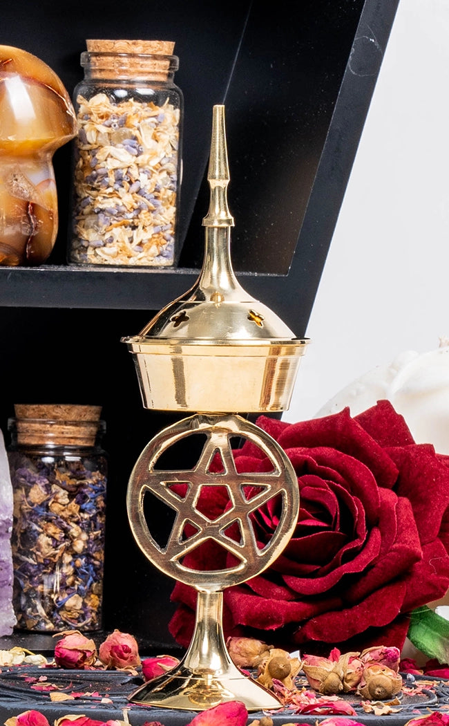 Brass Star Charcoal Incense Burner-Witchcraft Supplies-Tragic Beautiful