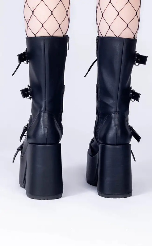 CAMEL-115 Black Matte Mid-Calf Boots-Demonia-Tragic Beautiful