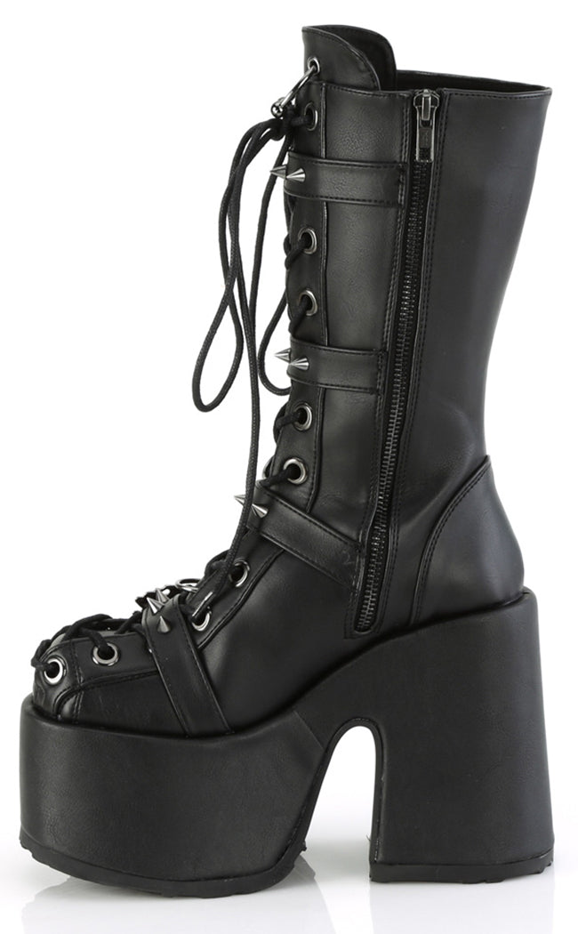 CAMEL-115 Black Matte Mid-Calf Boots-Demonia-Tragic Beautiful