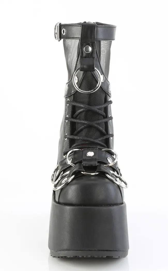 CAMEL-52 Black Vegan Lace-Up Ankle Boots