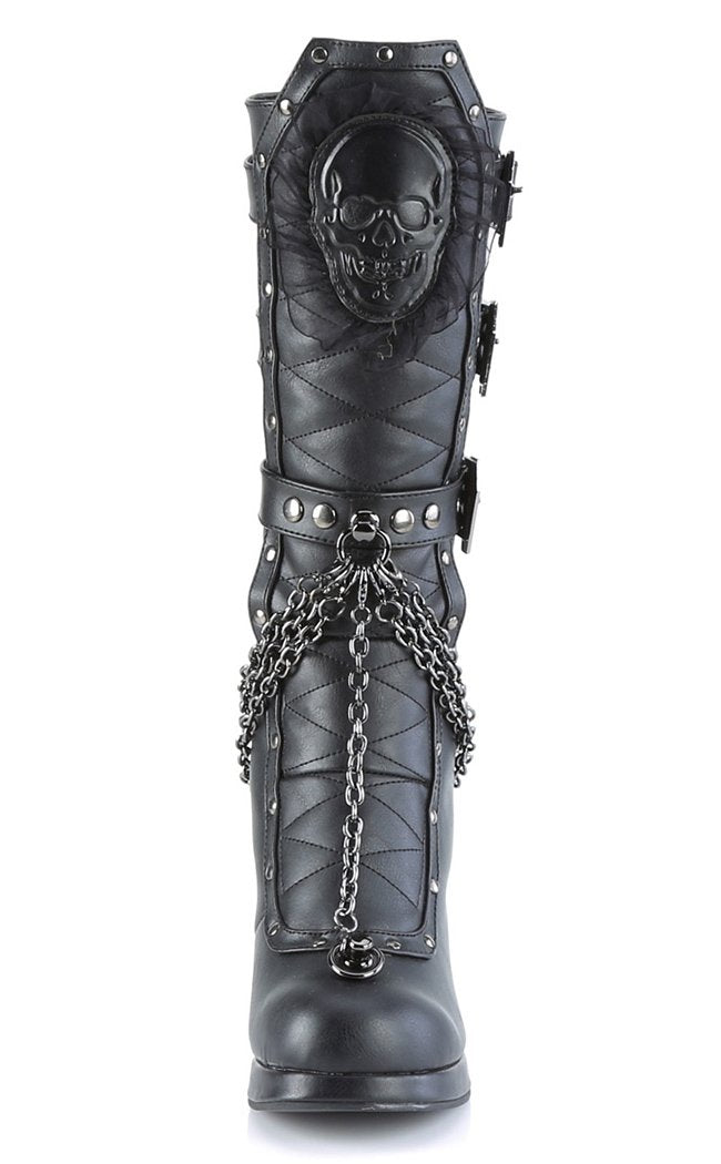 CRYPTO-67 Black Quilted Knee High Boots-Demonia-Tragic Beautiful