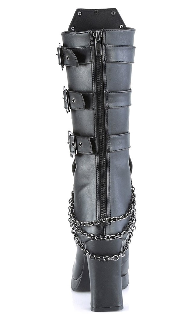 CRYPTO-67 Black Quilted Knee High Boots-Demonia-Tragic Beautiful