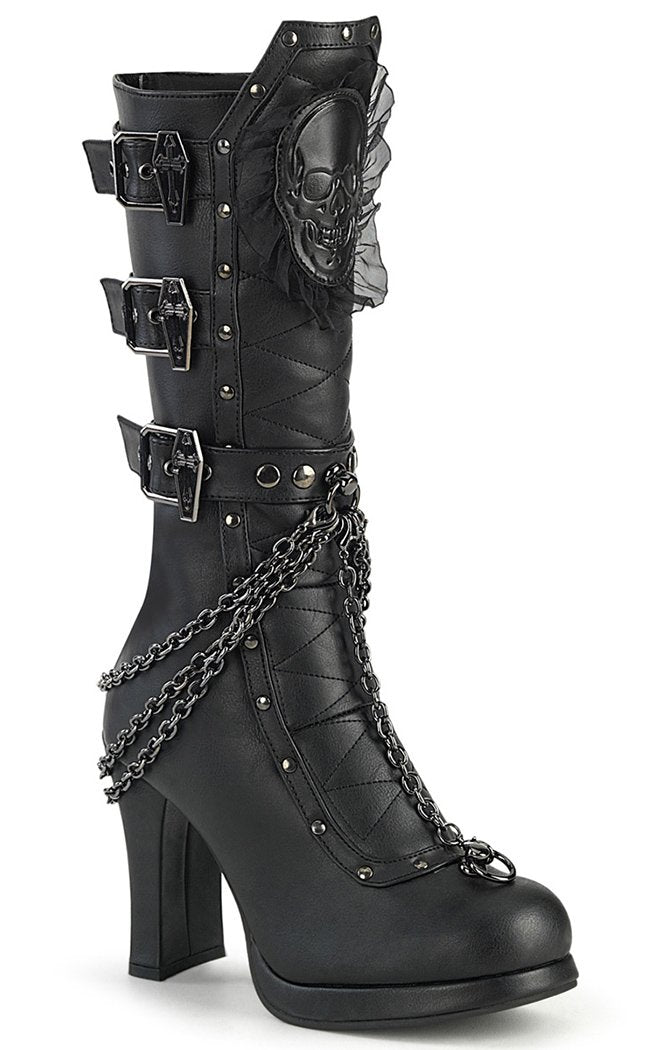 CRYPTO-67 Black Quilted Knee High Boots-Demonia-Tragic Beautiful