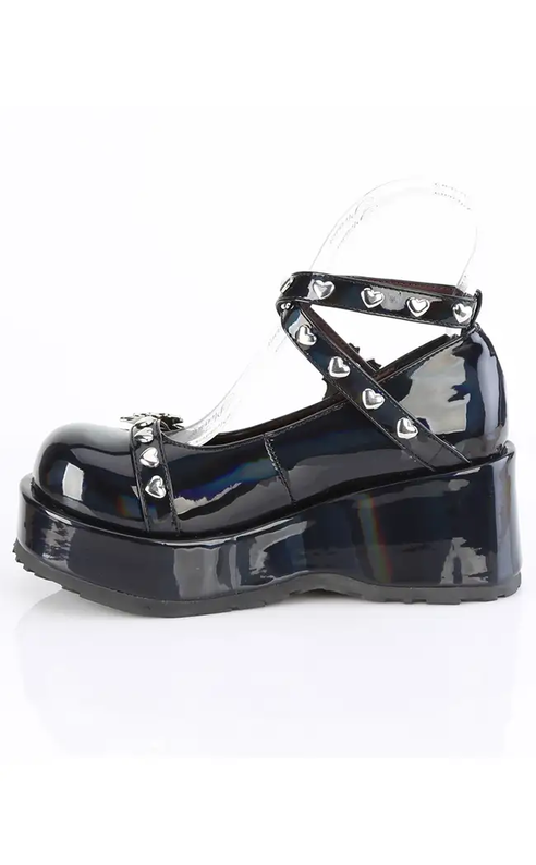 CUBBY-25 Black Holo Patent Mary Janes-Demonia-Tragic Beautiful