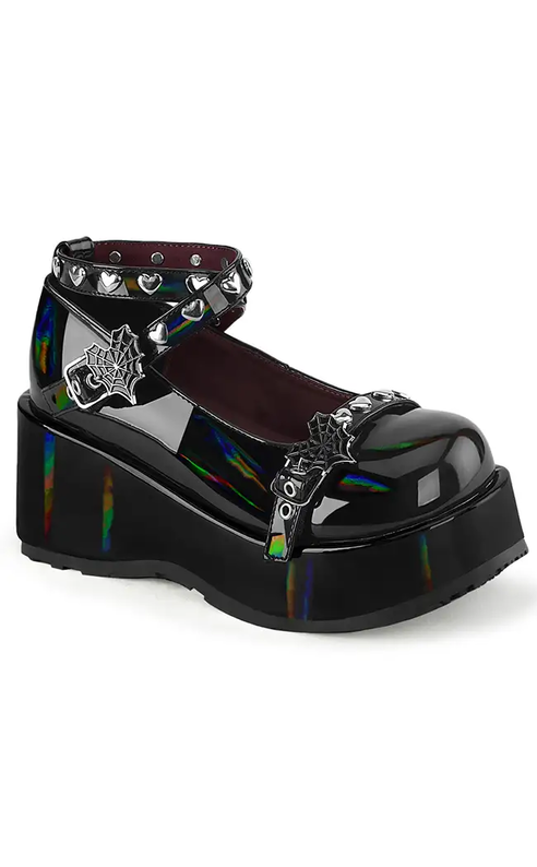 CUBBY-25 Black Holo Patent Mary Janes-Demonia-Tragic Beautiful