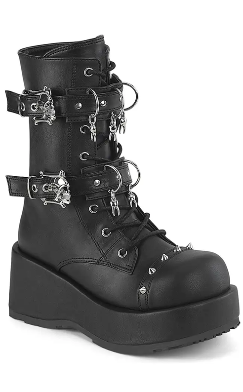 CUBBY-54 Black Vegan Leather Ankle Boots-Demonia-Tragic Beautiful