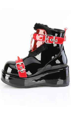 CUBBY-57 Black/Red Patent Ankle Boots-Demonia-Tragic Beautiful