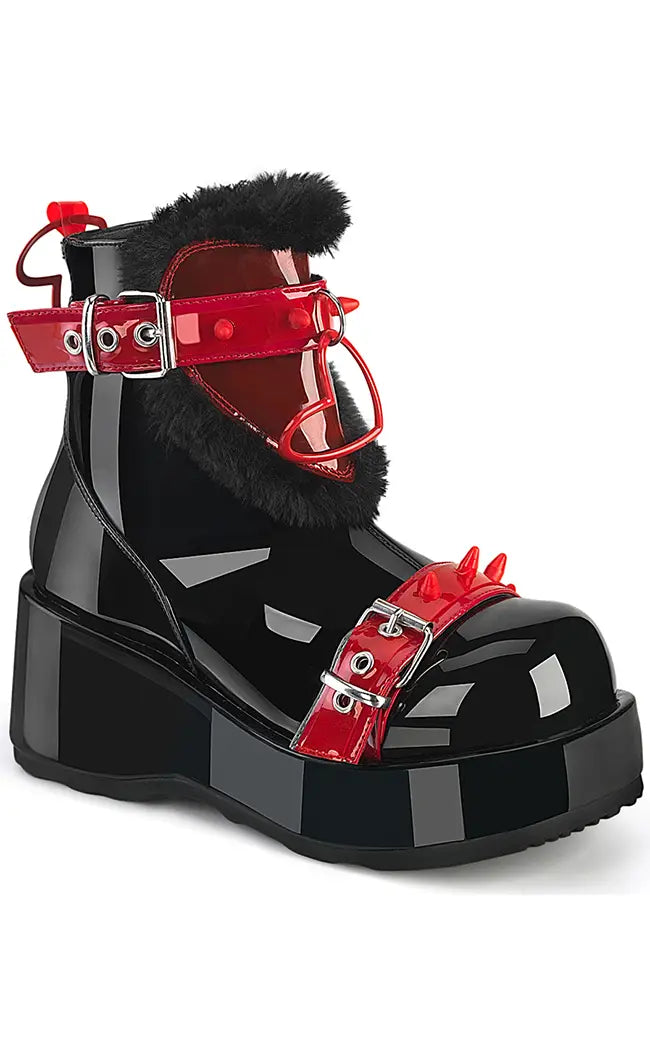 CUBBY-57 Black/Red Patent Ankle Boots-Demonia-Tragic Beautiful