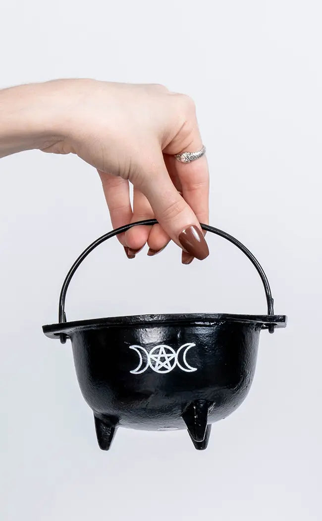 Cast Iron Tripod Cauldron | Triple Moon Pentacle-Cauldrons-Tragic Beautiful