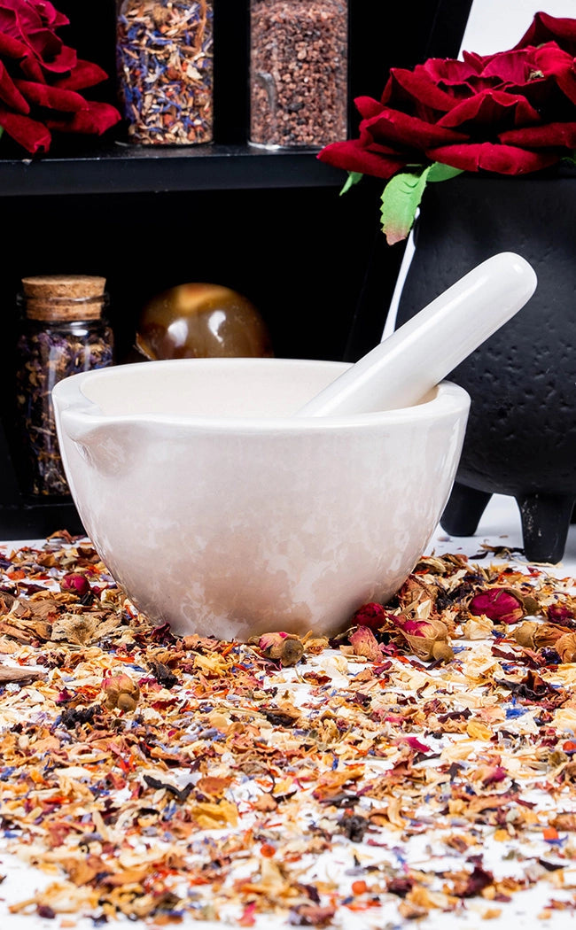 Ceramic Mortar & Pestle with Pourer-Witchcraft Supplies-Tragic Beautiful
