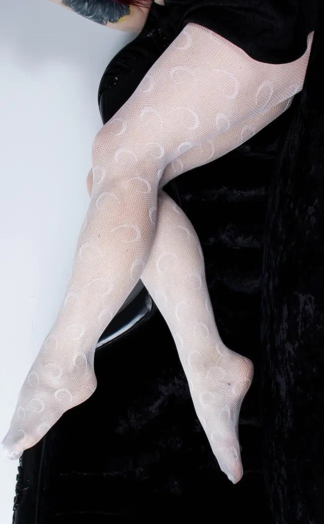 Crescent Moon Tights, White