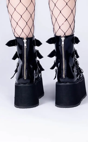 DAMNED-105 Black Patent Flatform Ankle Boots-Demonia-Tragic Beautiful