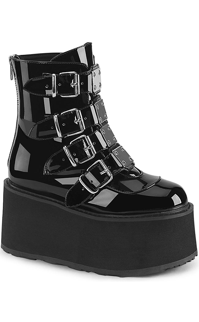 DAMNED-105 Black Patent Flatform Ankle Boots-Demonia-Tragic Beautiful