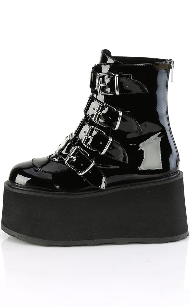 DAMNED-105 Black Patent Flatform Ankle Boots-Demonia-Tragic Beautiful