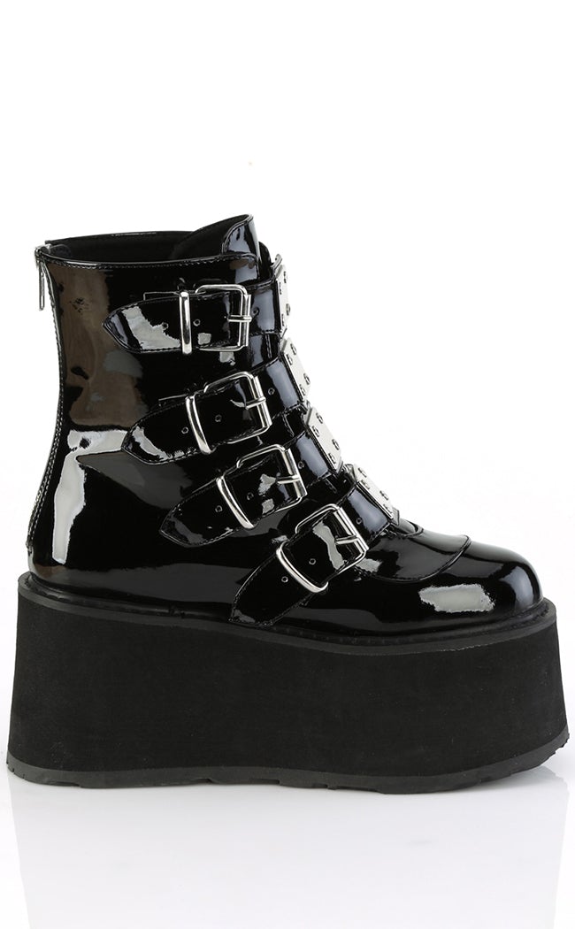 DAMNED-105 Black Patent Flatform Ankle Boots-Demonia-Tragic Beautiful