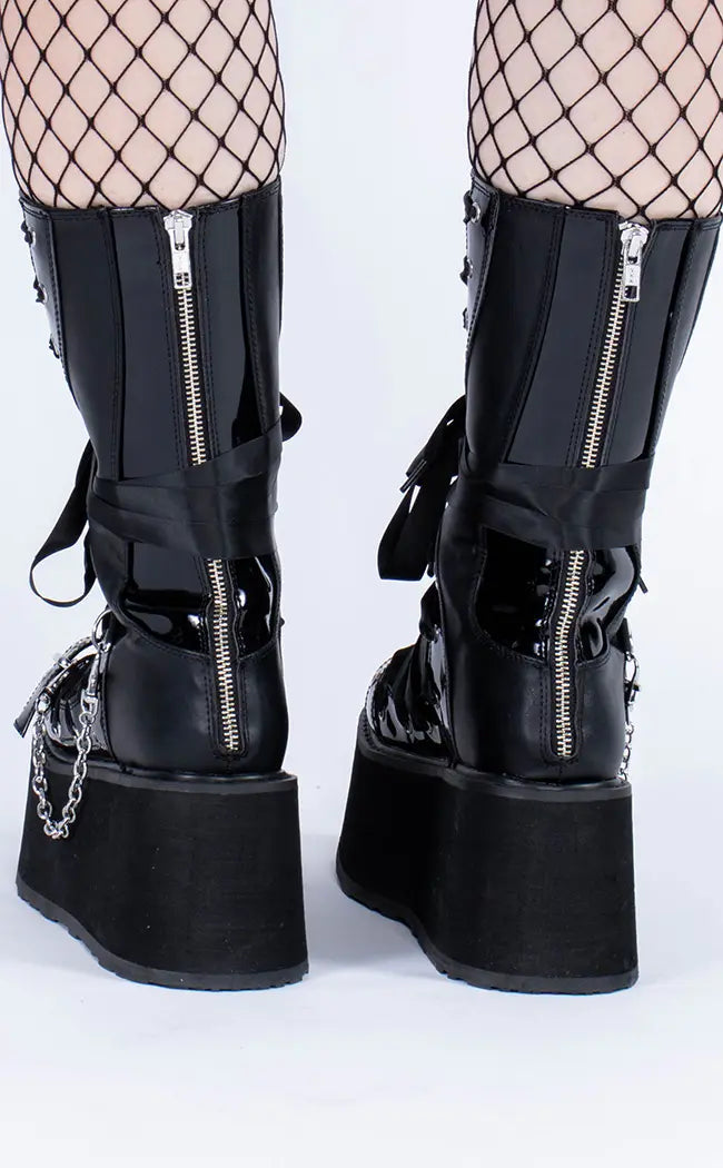 DAMNED-120 Black Vegan Leather Patent Boots-Demonia-Tragic Beautiful