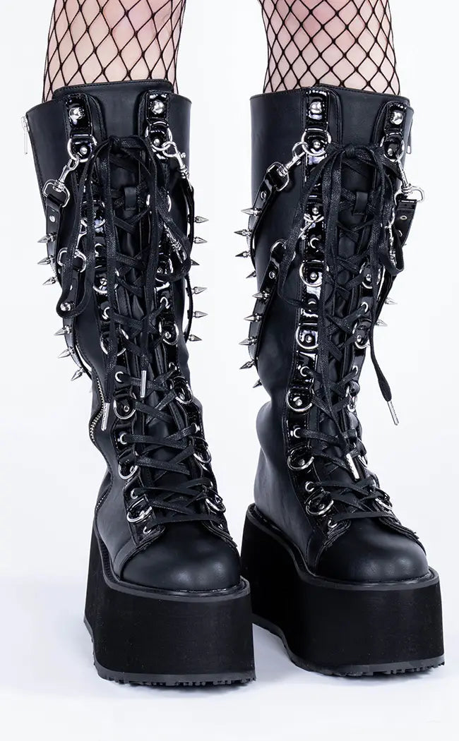 DAMNED-220 Black Vegan Leather Boots-Demonia-Tragic Beautiful