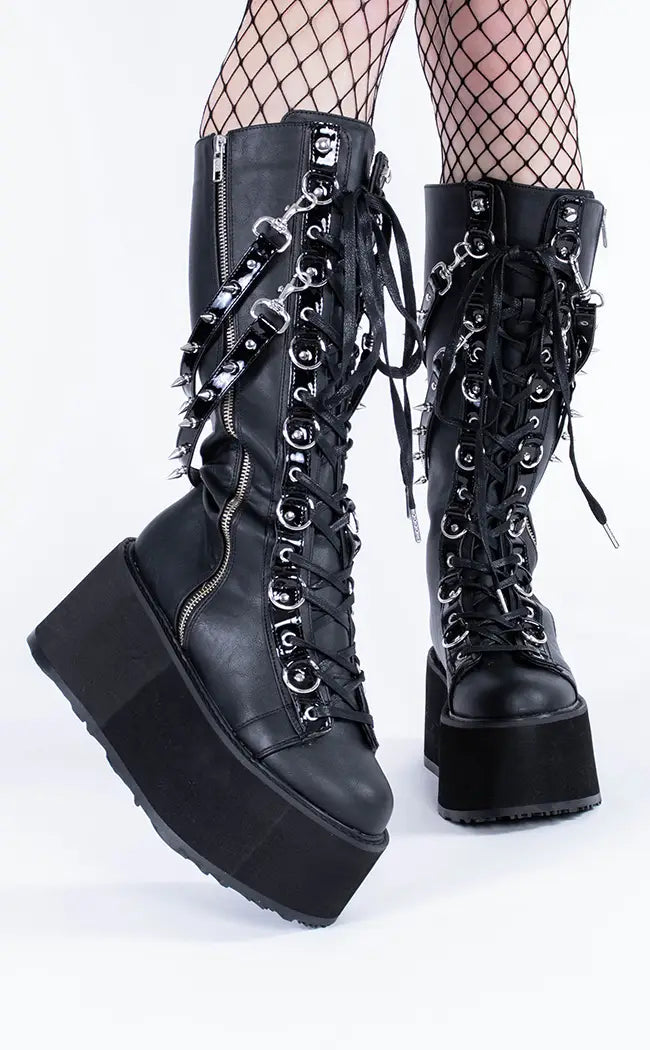 DAMNED-220 Black Vegan Leather Boots-Demonia-Tragic Beautiful