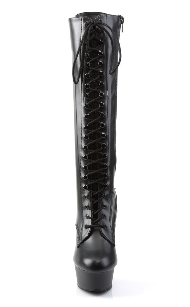 DELIGHT-2023 Black / Black Matte Knee High Boots-Pleaser-Tragic Beautiful