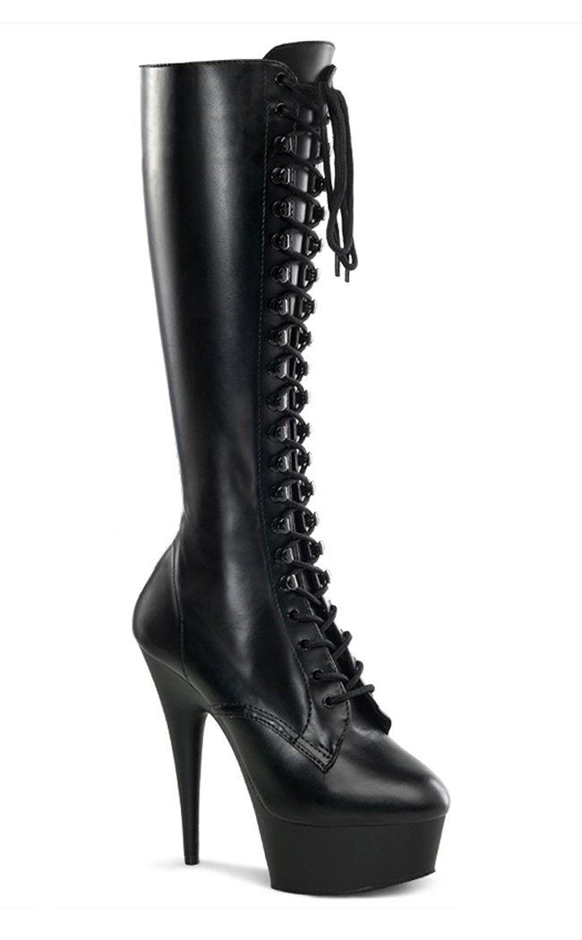 DELIGHT-2023 Black / Black Matte Knee High Boots-Pleaser-Tragic Beautiful