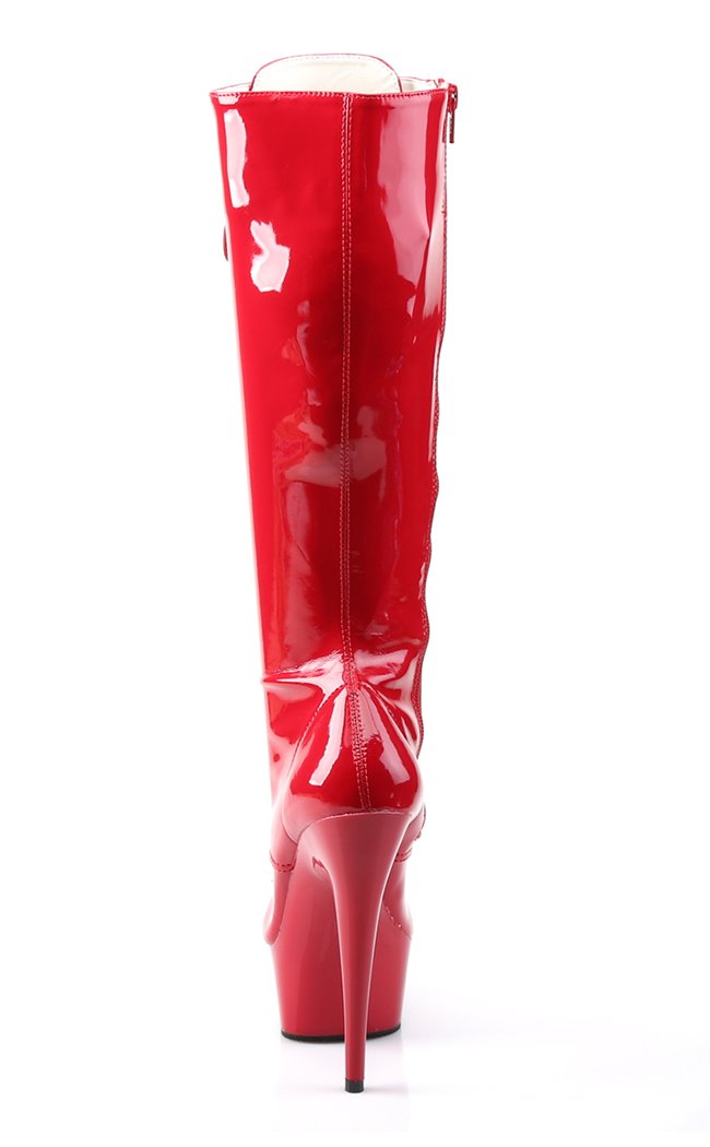 DELIGHT-2023 Red Str Pat/Red Knee High Boots-Pleaser-Tragic Beautiful