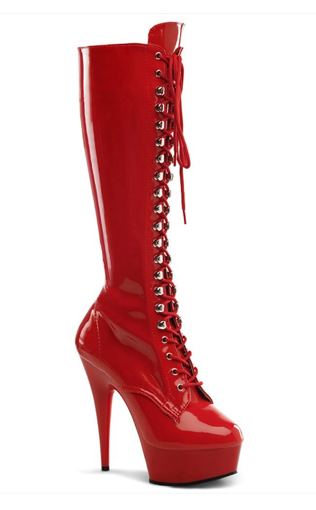 DELIGHT-2023 Red Str Pat/Red Knee High Boots-Pleaser-Tragic Beautiful