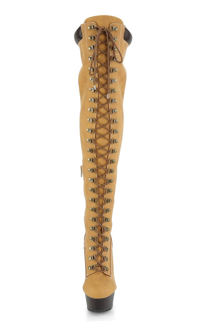 DELIGHT-3000TL Tan Nubuck Faux Leather Over-the-Knee Boots-Pleaser-Tragic Beautiful