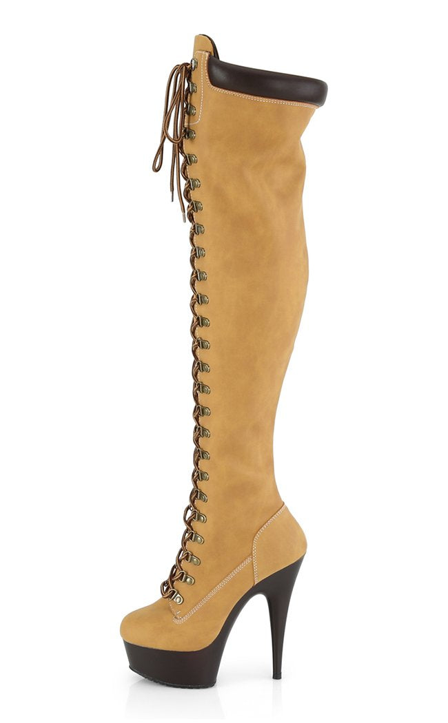 DELIGHT-3000TL Tan Nubuck Faux Leather Over-the-Knee Boots-Pleaser-Tragic Beautiful