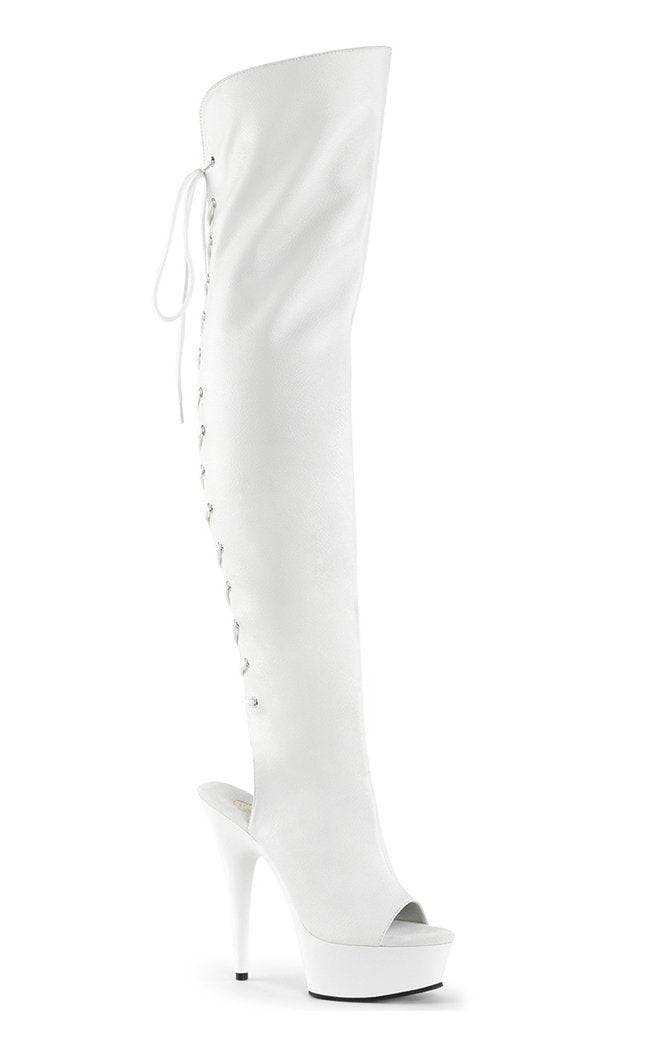 DELIGHT-3019 White Thigh High Boots-Pleaser-Tragic Beautiful