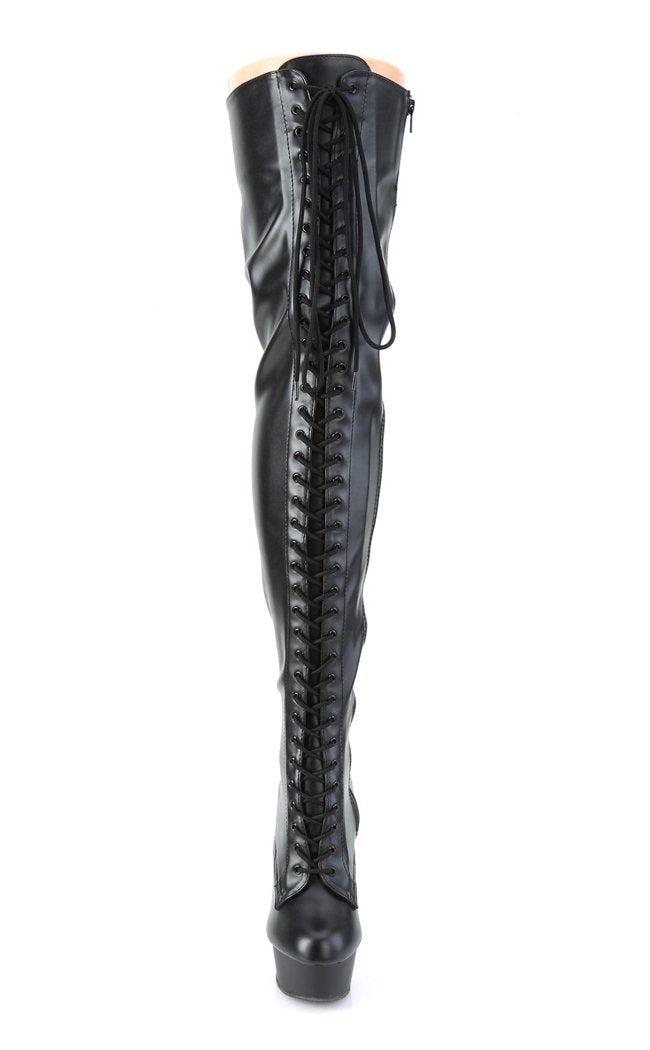 DELIGHT-3023 Black / Black Matte Thigh High Boots-Pleaser-Tragic Beautiful