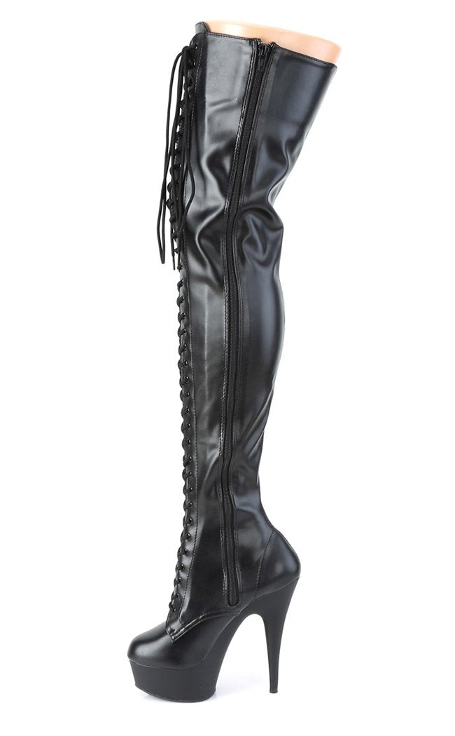 DELIGHT-3023 Black / Black Matte Thigh High Boots-Pleaser-Tragic Beautiful