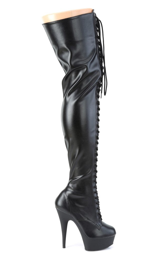 DELIGHT-3023 Black / Black Matte Thigh High Boots-Pleaser-Tragic Beautiful