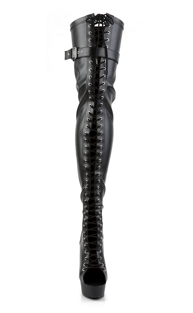 DELIGHT-3025 Black / Black Matte Thigh High Boots-Pleaser-Tragic Beautiful