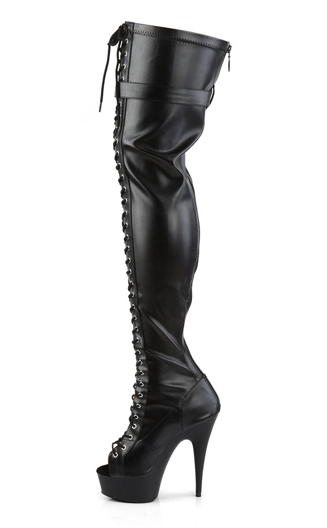 DELIGHT-3025 Black / Black Matte Thigh High Boots-Pleaser-Tragic Beautiful