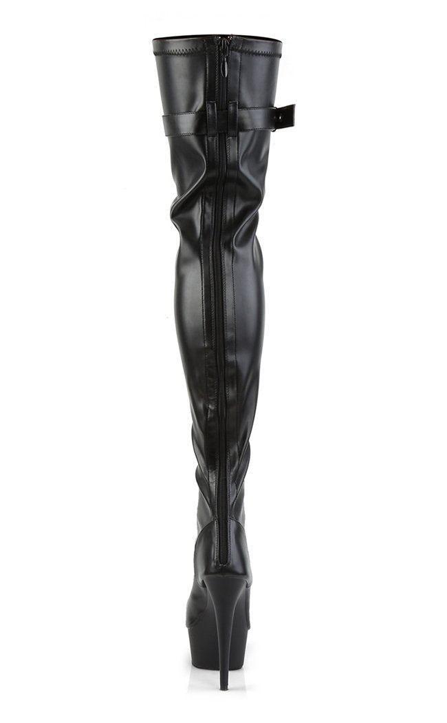 DELIGHT-3025 Black / Black Matte Thigh High Boots-Pleaser-Tragic Beautiful