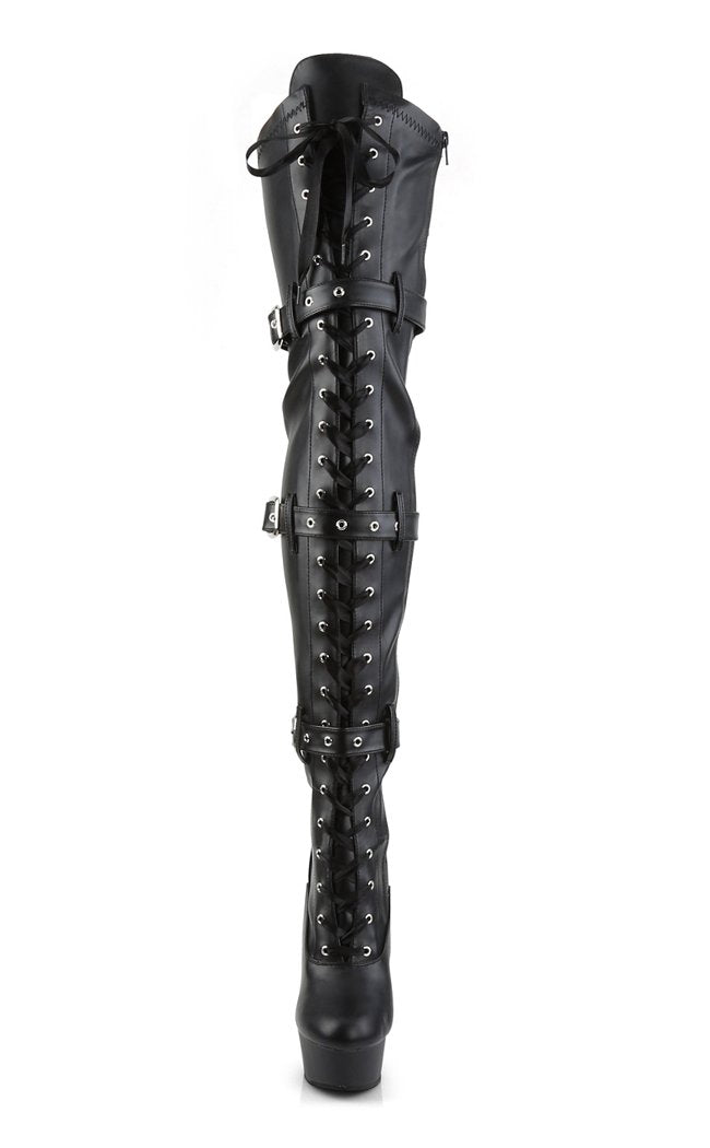 DELIGHT-3028 Black / Black Matte Thigh High Boots-Pleaser-Tragic Beautiful