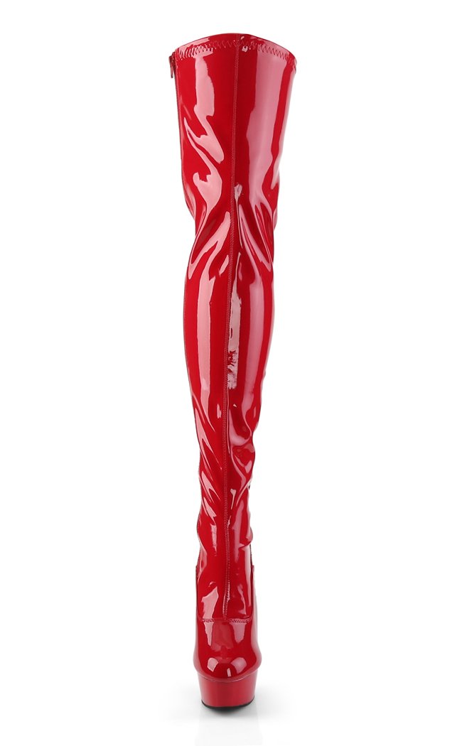 DELIGHT-3063 Red Str Pat/Red Thigh High Boots-Pleaser-Tragic Beautiful