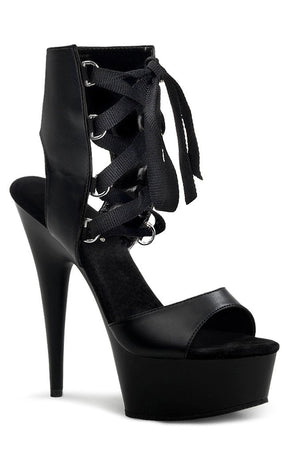 DELIGHT-600-14 Black Faux Leather Heels-Pleaser-Tragic Beautiful