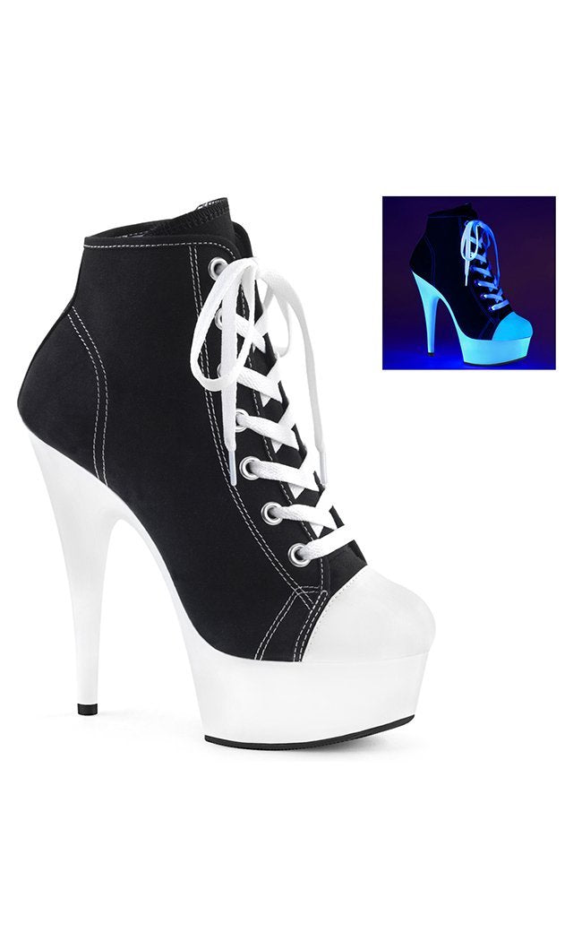 DELIGHT-600SK-02 Black Canvas Heels-Pleaser-Tragic Beautiful