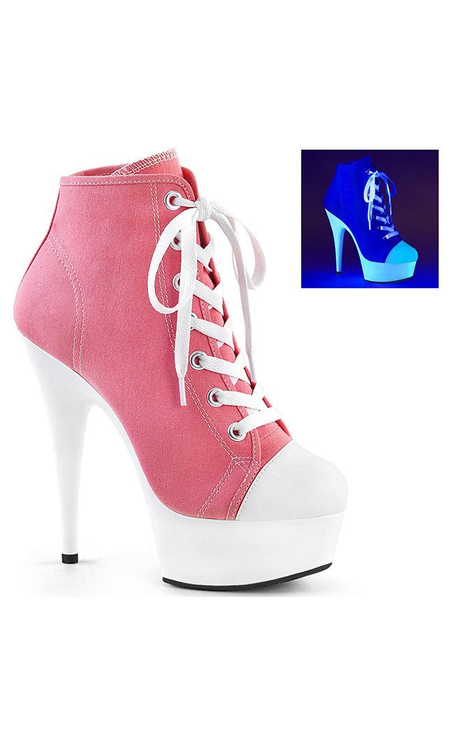 DELIGHT-600SK-02 Pink Canvas Heels-Pleaser-Tragic Beautiful