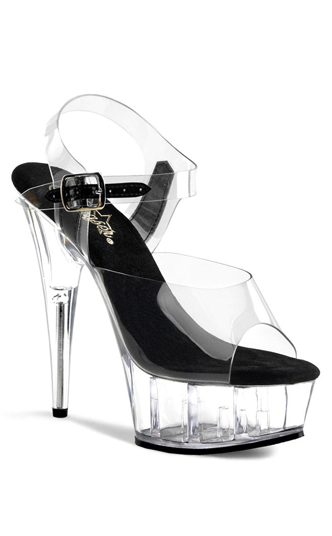 DELIGHT-608 Clear with Black Heels-Pleaser-Tragic Beautiful