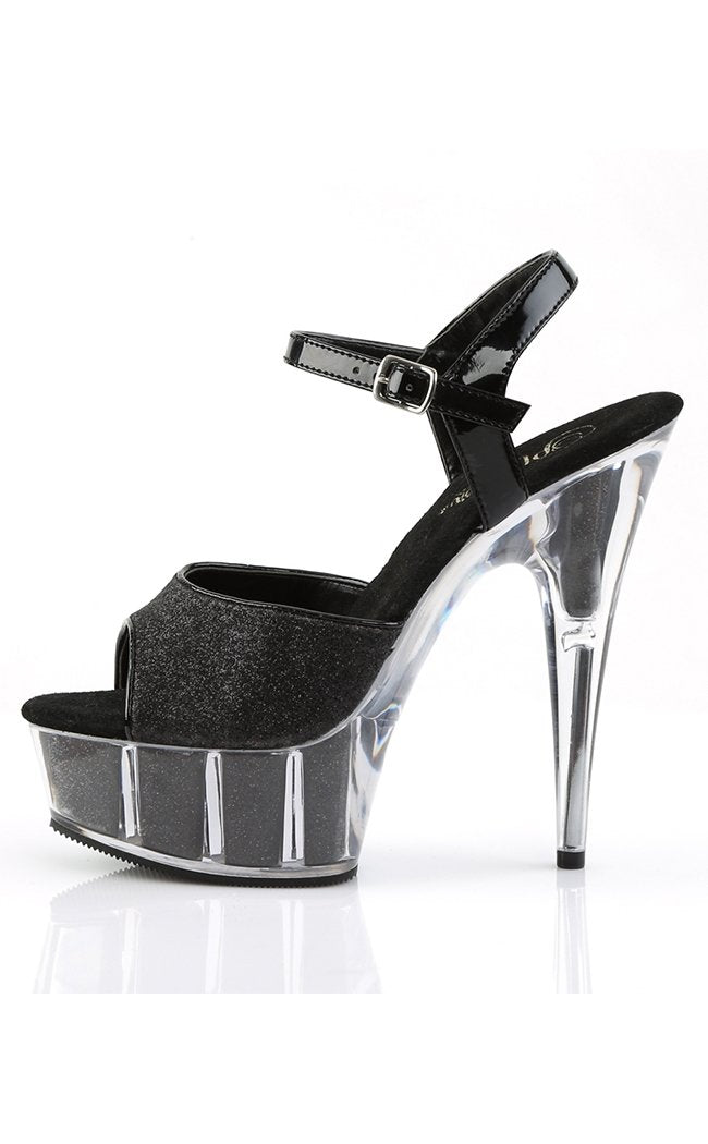 DELIGHT-609-5G Black Glitter Heels-Pleaser-Tragic Beautiful