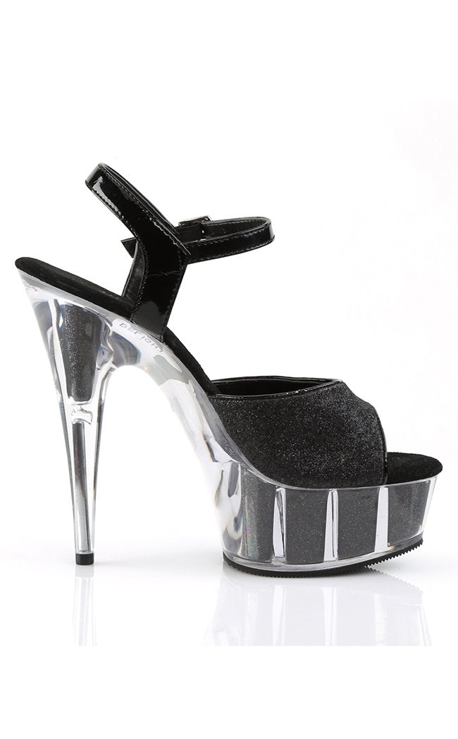 DELIGHT-609-5G Black Glitter Heels-Pleaser-Tragic Beautiful