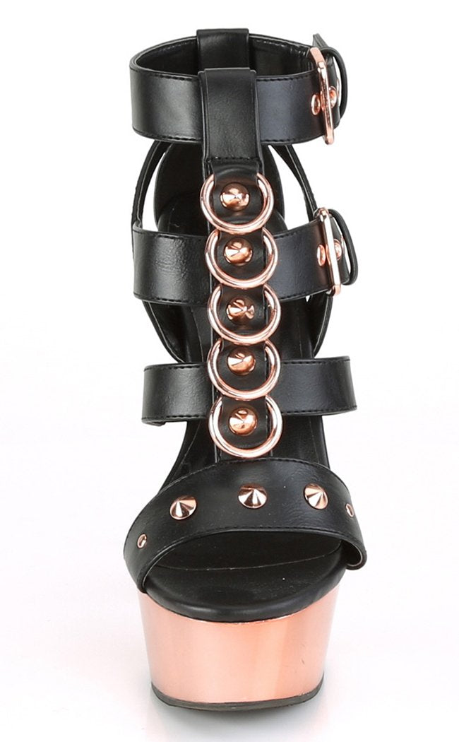 DELIGHT-658 Black & Rose Gold Chrome Heels-Pleaser-Tragic Beautiful