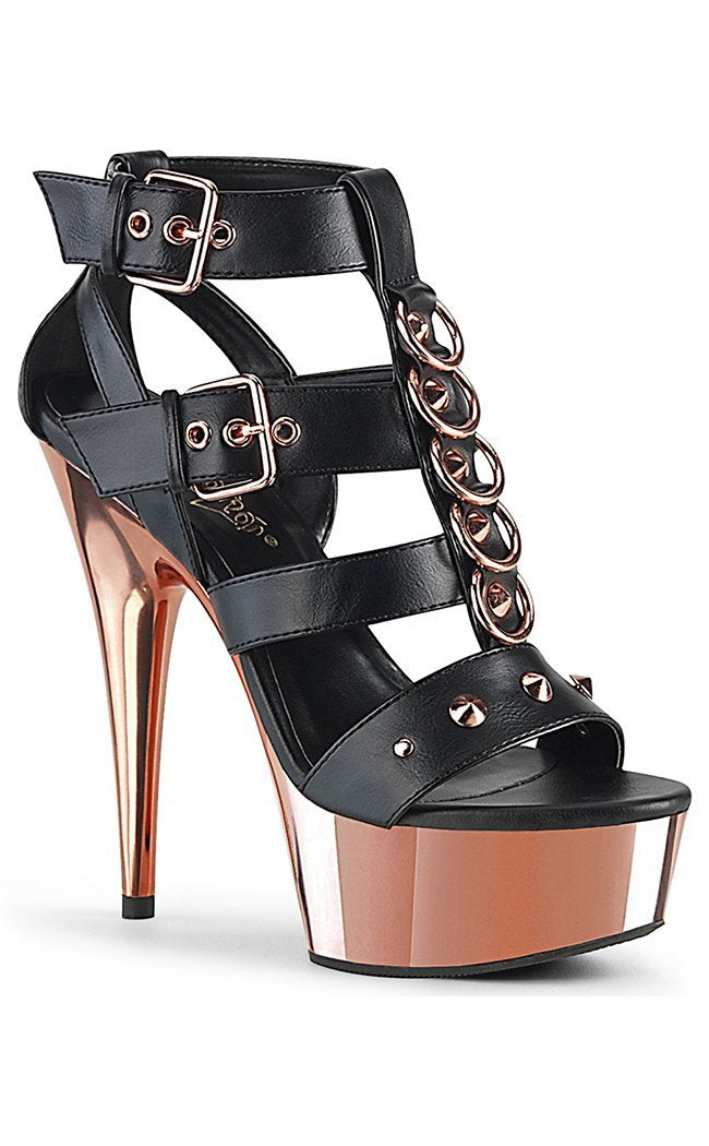 DELIGHT-658 Black & Rose Gold Chrome Heels-Pleaser-Tragic Beautiful