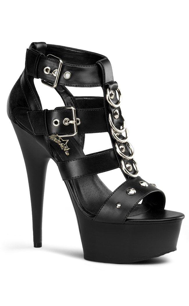 DELIGHT-658 Black Faux Leather Heels-Pleaser-Tragic Beautiful
