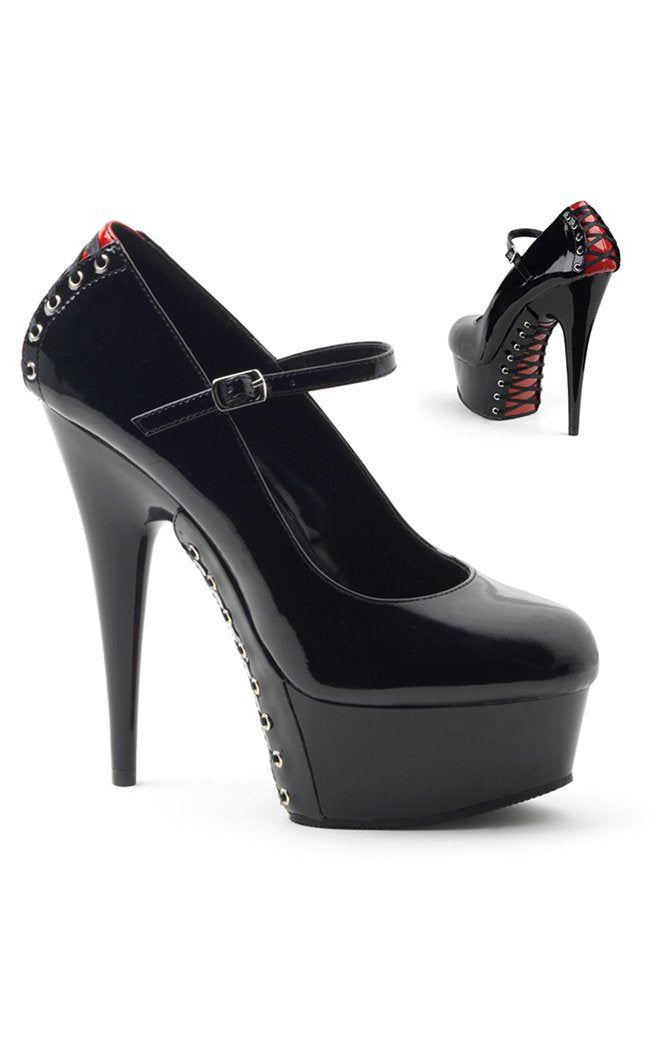 DELIGHT-687FH Blk-Red Pat/Blk Heels-Pleaser-Tragic Beautiful