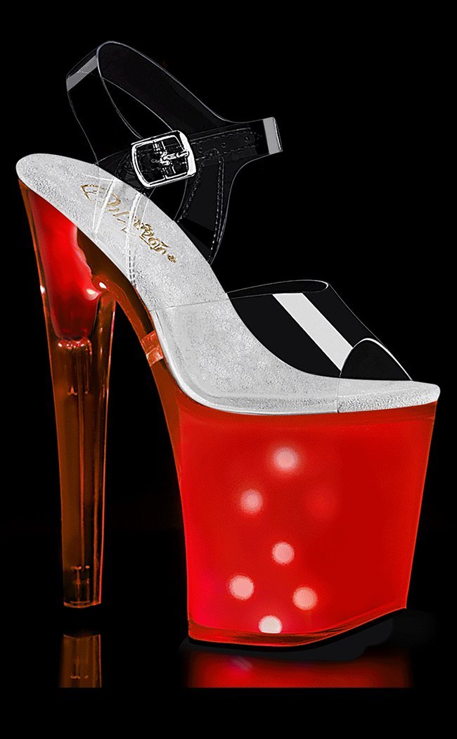 DISCOLITE-709 Black Patent/White Glow Colour Changing Light Up Heels-Pleaser-Tragic Beautiful