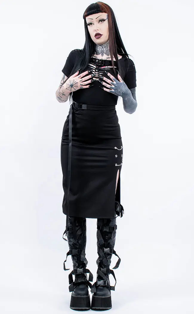 Darkling Embellished Midi Skirt-Punk Rave-Tragic Beautiful